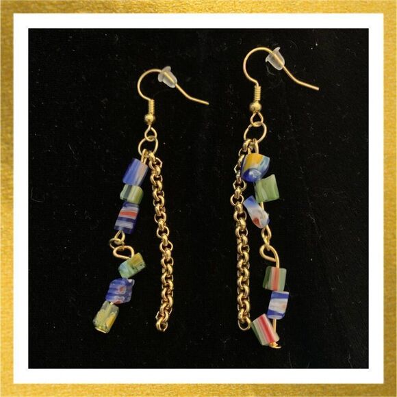 3/$20 Hand Crafted BEADED Dangle HANDMADE Millefiori Glass EARRINGS - Picture 1 of 1